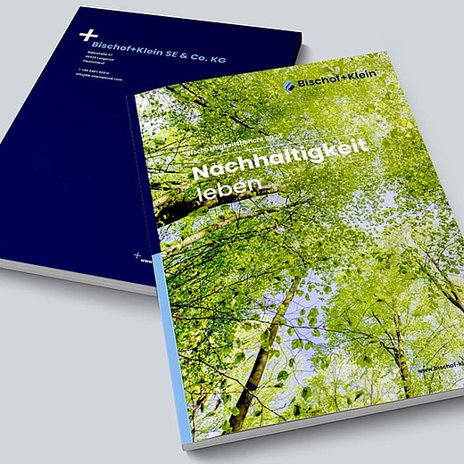 Picture of the Bischof+Klein sustainability report 2022 with the title "Living sustainability"