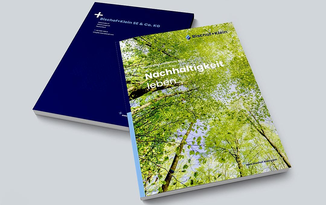 Photo du rapport de durabilité 2022 de Bischof+Klein portant le titre "Vivre la durabilité"