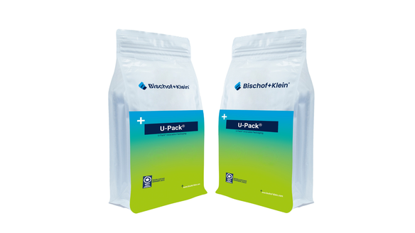 Product photo of the U-Pack® in the green-and-blue Bischof+Klein design