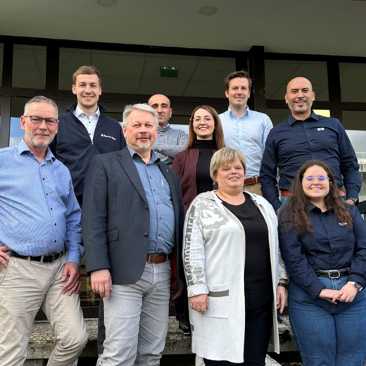 Three employees from Bischof+Klein visiting NewTecBag in France. Also pictured are employees from NewTecBag and Aventus